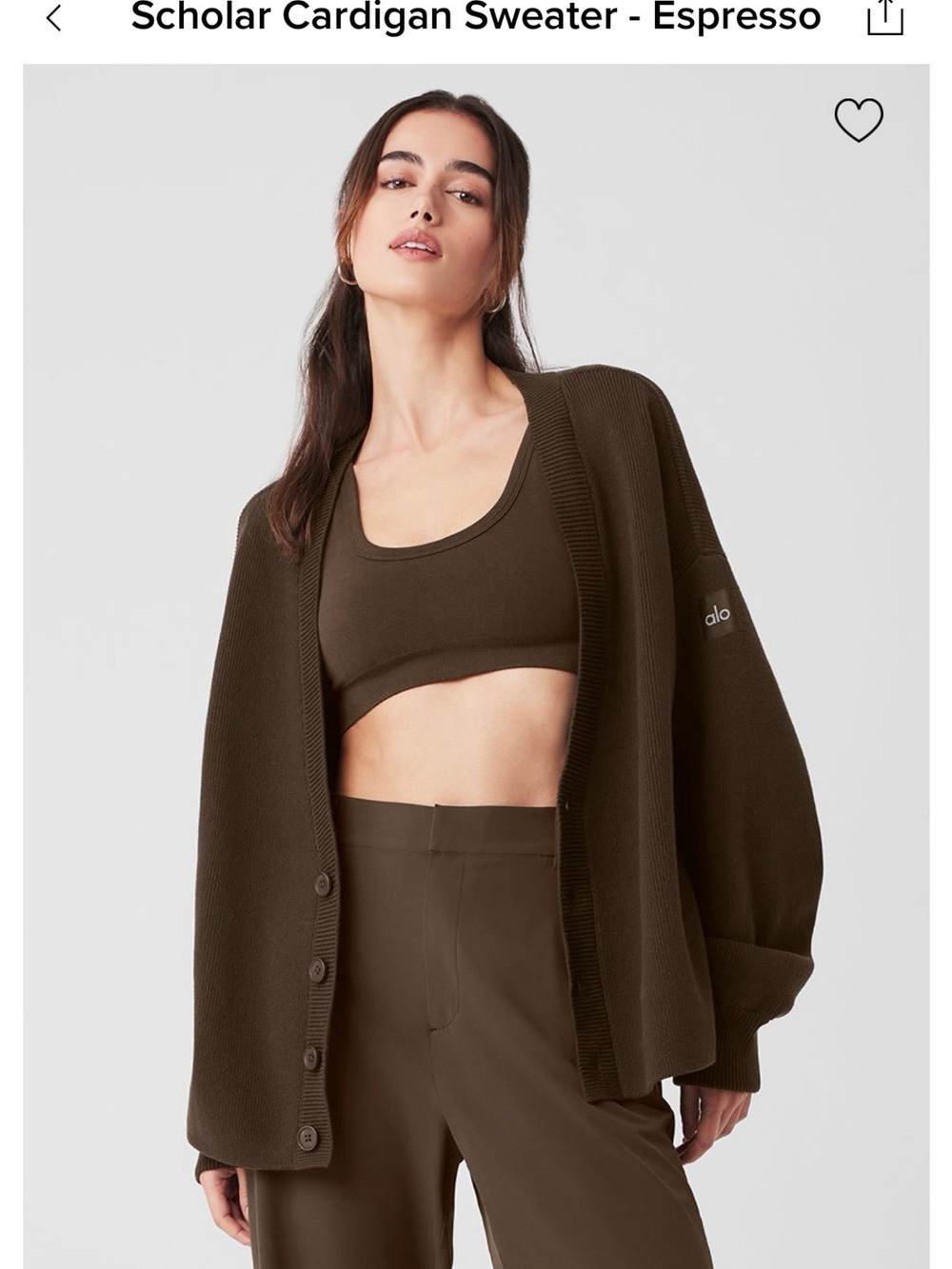 Brand New ALO Yoga scholar cardigan sweater L in expresso color